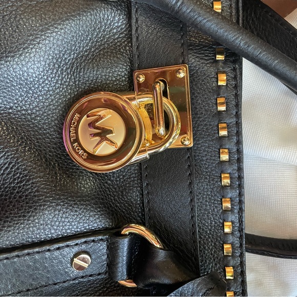 Michael Kors, black leather handbag gold, trim, and shoulder strap like new - Picture 2 of 6